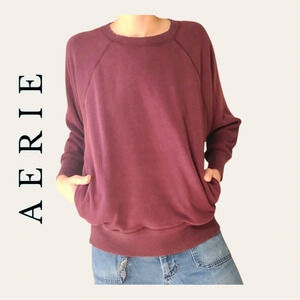 0268.‎ AERIE FLEECE LINED SWEATER PLUM PURPLE IN COLOR SIZE XSMALL OVERSIZED